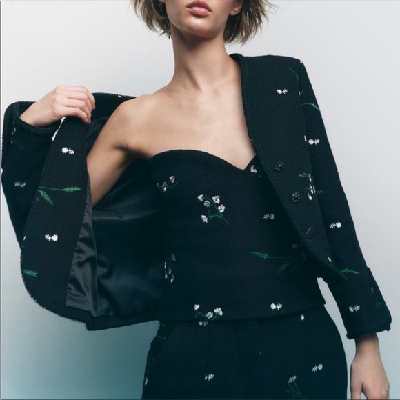 Zara Embroidered Textured Corset Floral Bustier - Picture 2 of 11